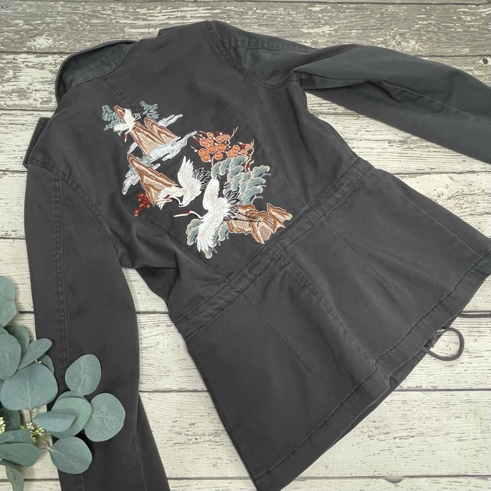 Lucky Brand Rare Crane Embroidered Utility Jacket